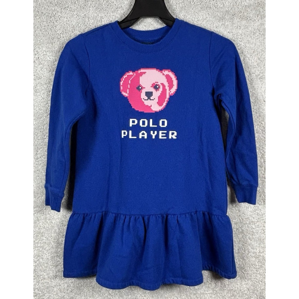 Polo Ralph Lauren Bear Sweatshirt Dress Player Blue Youth Girls Pullover M 8-10